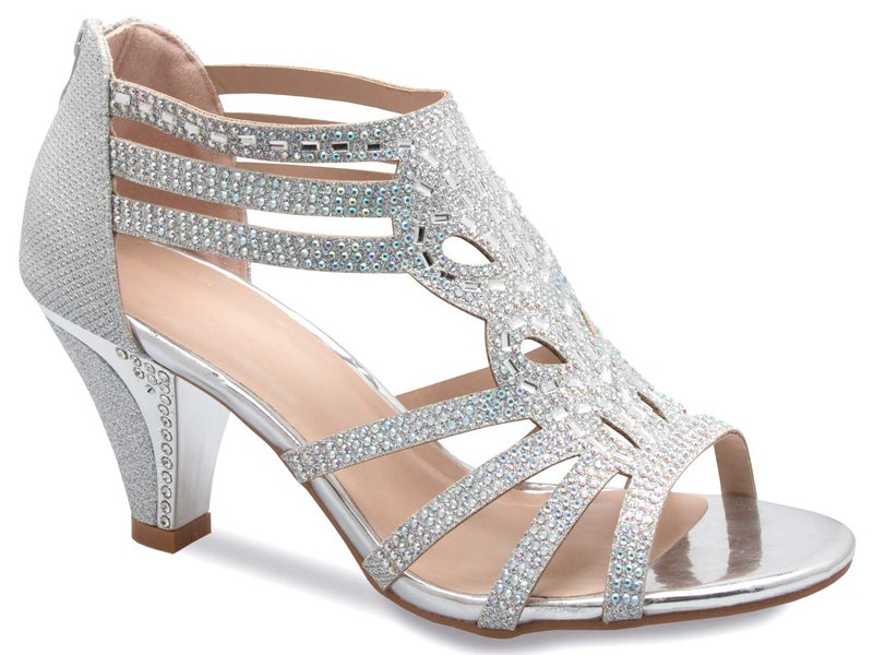 Olivia K Women's Open Toe Strappy Rhinestone Dress Sandal Low Heel Wedding Shoes White Glitter - adorable, comfortable - Image 1